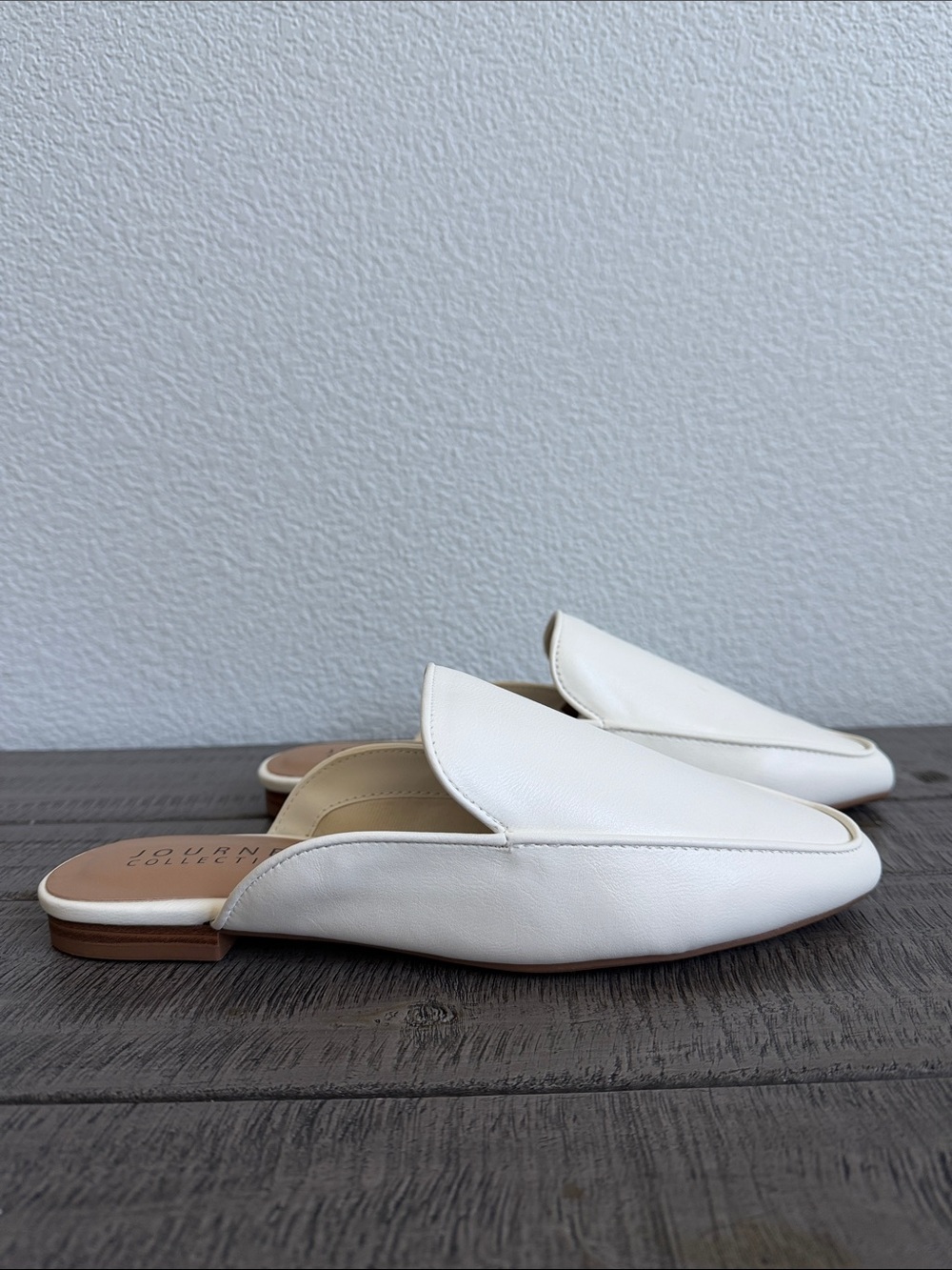 Journee Collection Cream Slip-On Square-Toe Mules
